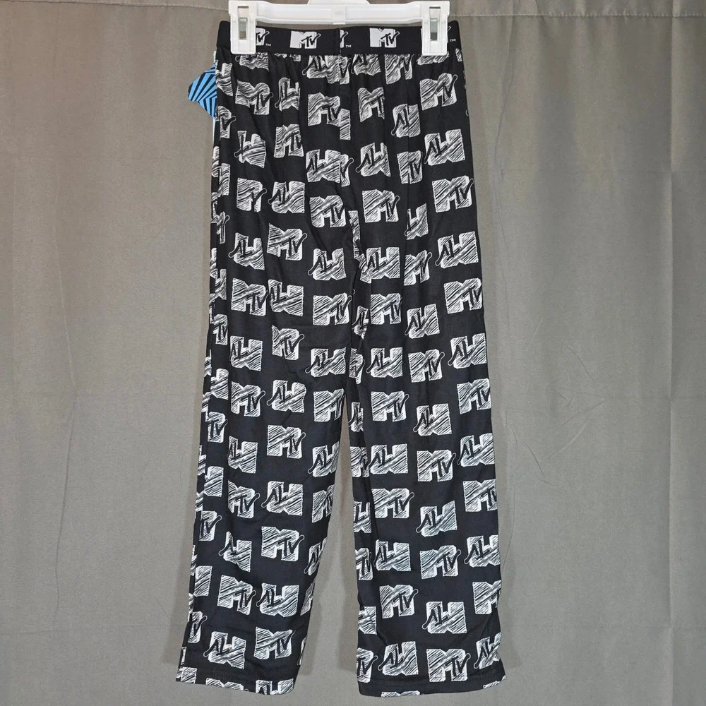 MTV Kids Pajama Pants Black White Logo Print Sleepwear S 6/7 XI000BPTTG